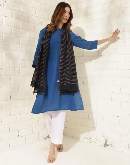 Black Cotton Hand Woven Stole