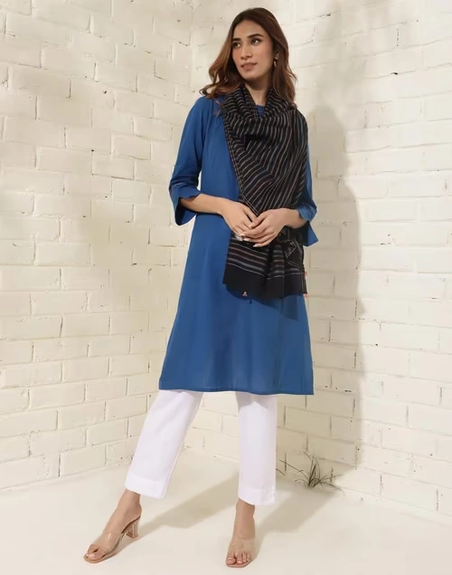 Black Cotton Hand Woven Stole 3 Black Cotton Hand Woven Stole