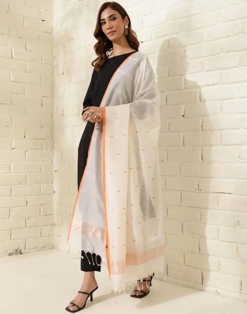 Beige Cotton Silk Blend Banarasi Dupatta