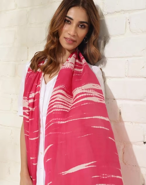 Pink Silk Tie & Dye Stole 4 Pink Silk Tie & Dye Stole