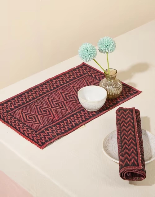 Black Natural Fibre Woven Surkh Mat Set Of 2