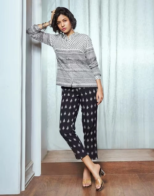 White Cotton Silk Printed Shirt