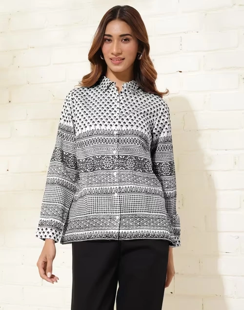 White Cotton Silk Printed Shirt 4 White Cotton Silk Printed Shirt