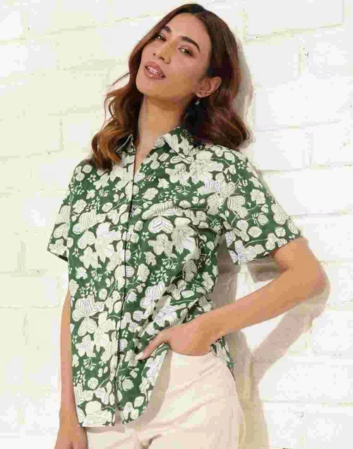 White Cotton Printed Shirt