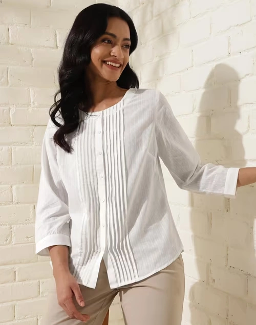 White Cotton Pintucks Shirt