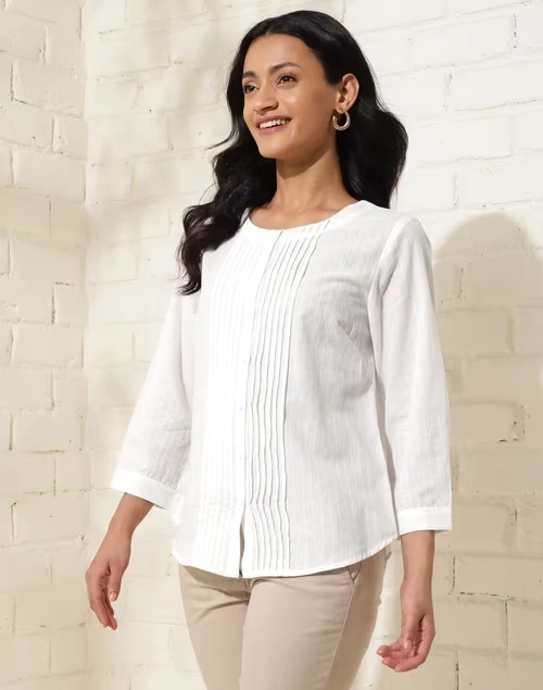 White Cotton Pintucks Shirt 3 White Cotton Pintucks Shirt