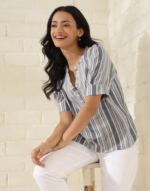 White Cotton Striped Top