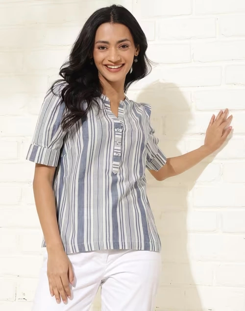 White Cotton Striped Top