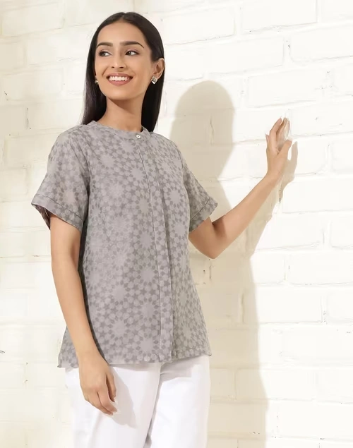 Grey Cotton Silk Cutwork Top