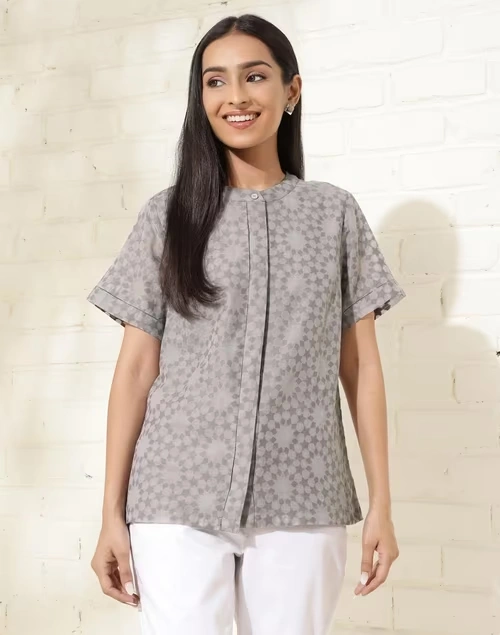 Grey Cotton Silk Cutwork Top