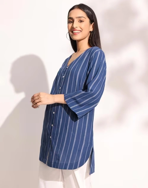 Blue Cotton Striped Tunic 3 Blue Cotton Striped Tunic