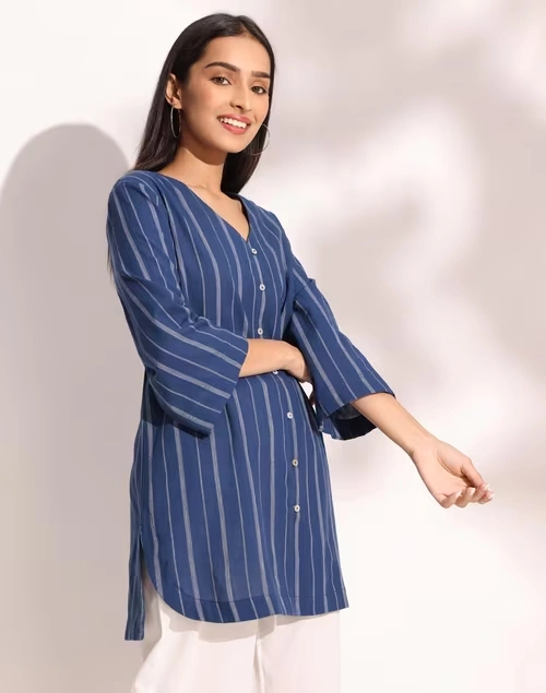 Blue Cotton Striped Tunic 4 Blue Cotton Striped Tunic