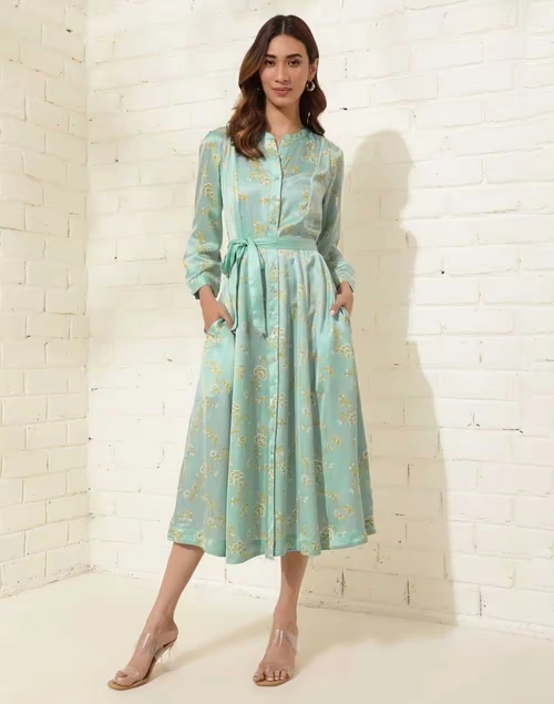 Blue Viscose Printed Midi Dress 3 Blue Viscose Printed Midi Dress