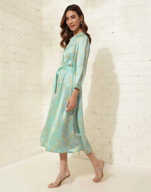 Blue Viscose Printed Midi Dress 4 Blue Viscose Printed Midi Dress