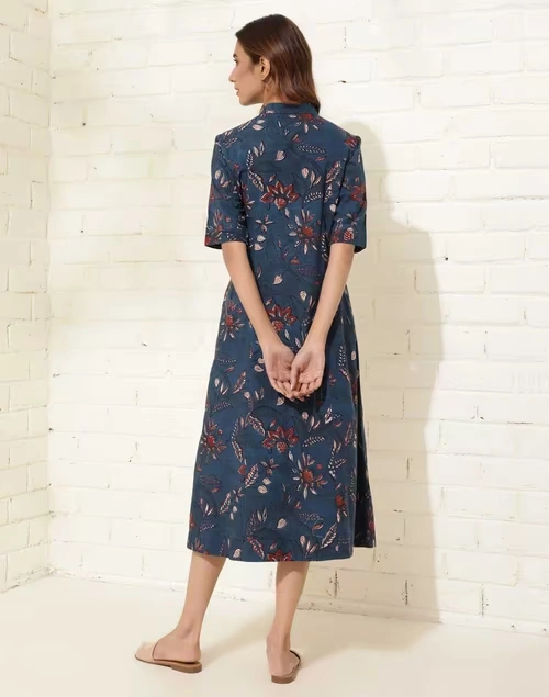 Blue Cotton Printed Midi Dress 4 Blue Cotton Printed Midi Dress