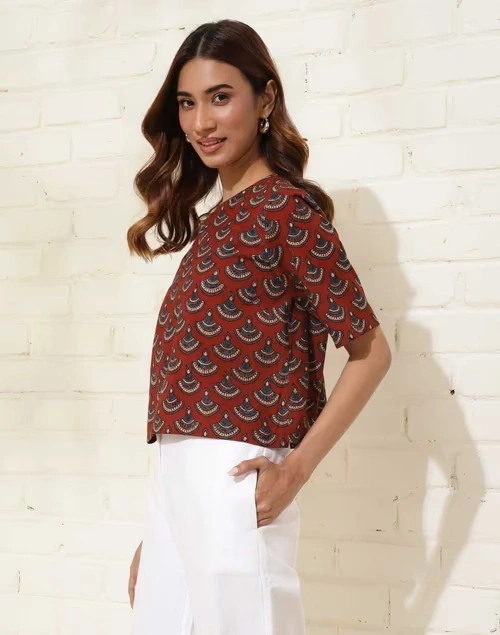 Red Cotton Printed Short Top 4 Red Cotton Printed Short Top