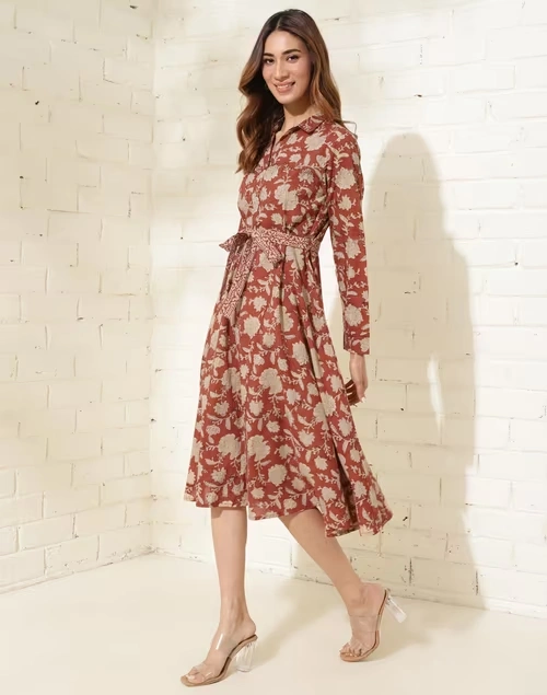 Red Cotton Printed Midi Dress 3 Red Cotton Printed Midi Dress