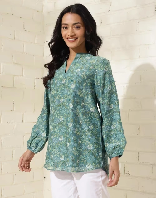 Green Cotton Silk Printed Tunic 3 Green Cotton Silk Printed Tunic