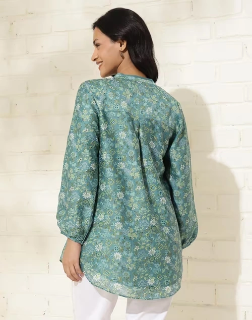 Green Cotton Silk Printed Tunic 4 Green Cotton Silk Printed Tunic