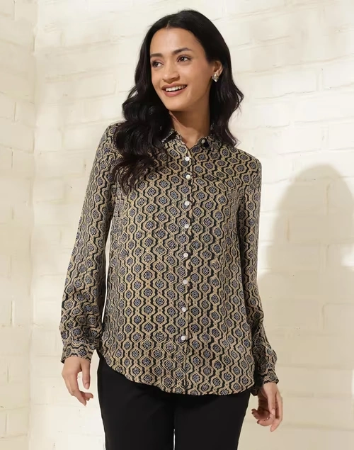 Green Viscose Printed Shirt