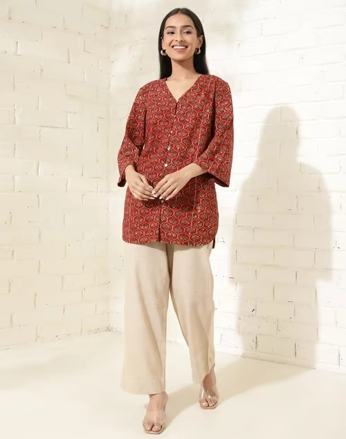 Red Cotton Printed Tunic