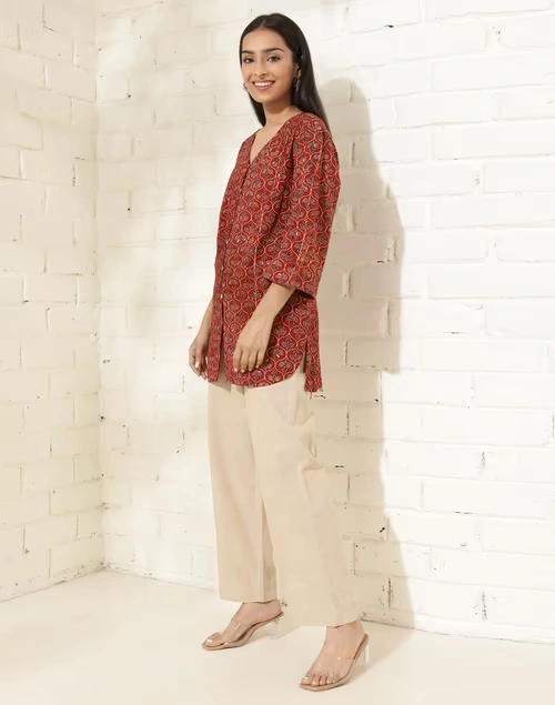Red Cotton Printed Tunic 3 Red Cotton Printed Tunic