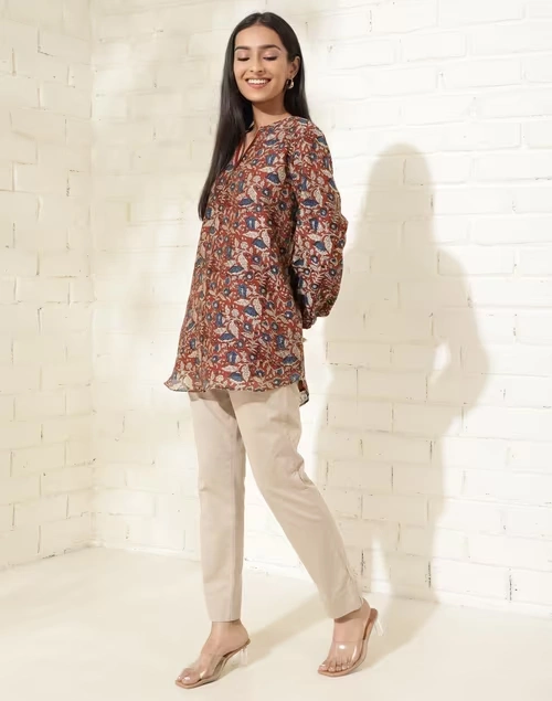 Red Cotton Silk Printed Tunic 3 Red Cotton Silk Printed Tunic