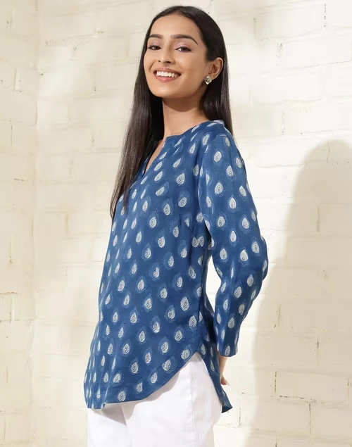 Indigo Viscose Printed Top 3 Indigo Viscose Printed Top