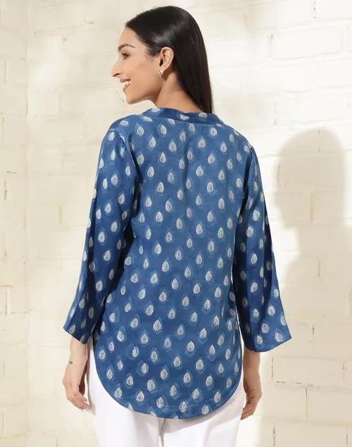 Indigo Viscose Printed Top 4 Indigo Viscose Printed Top