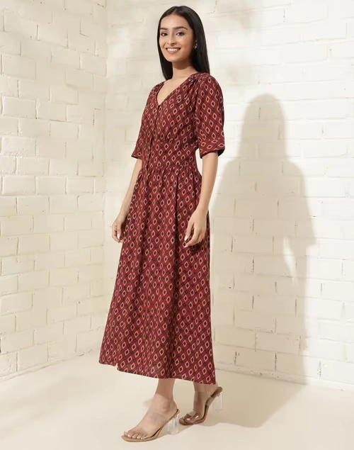 Red Cotton Printed Midi Dress 3 Red Cotton Printed Midi Dress