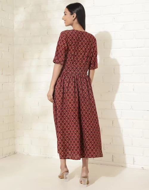 Red Cotton Printed Midi Dress 4 Red Cotton Printed Midi Dress