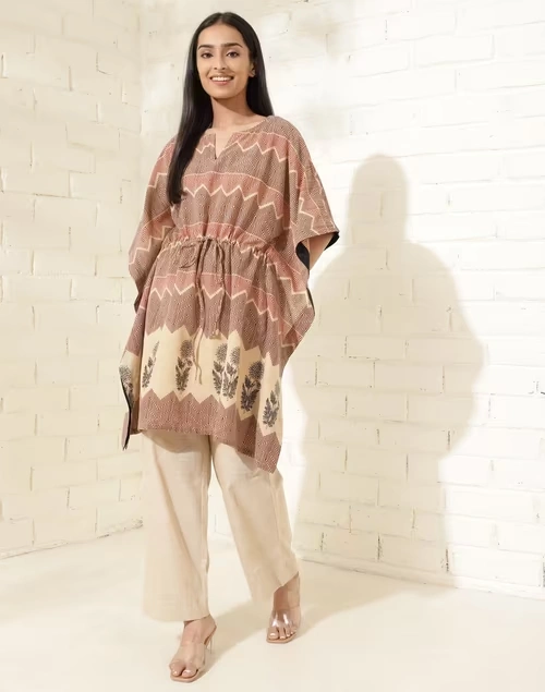 Red Cotton Printed Kaftan