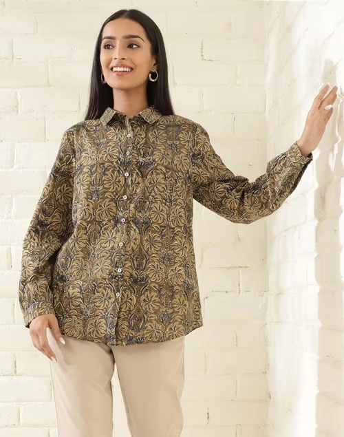 Green Cotton Printed Shirt