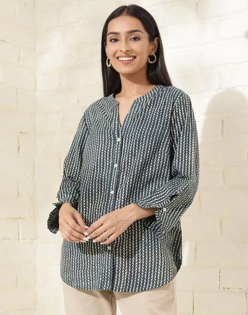 Blue Cotton Printed Shirt