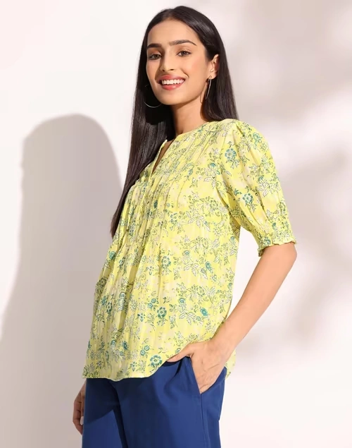 Yellow Cotton Printed Top 3 Yellow Cotton Printed Top