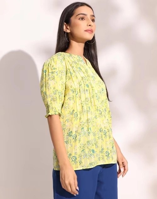 Yellow Cotton Printed Top 4 Yellow Cotton Printed Top