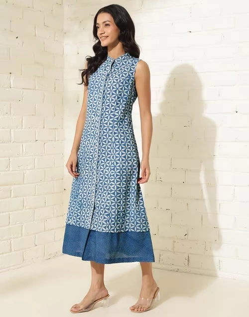 Blue Cotton Printed Midi Dress 3 Blue Cotton Printed Midi Dress
