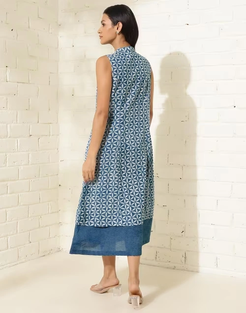 Blue Cotton Printed Midi Dress 4 Blue Cotton Printed Midi Dress
