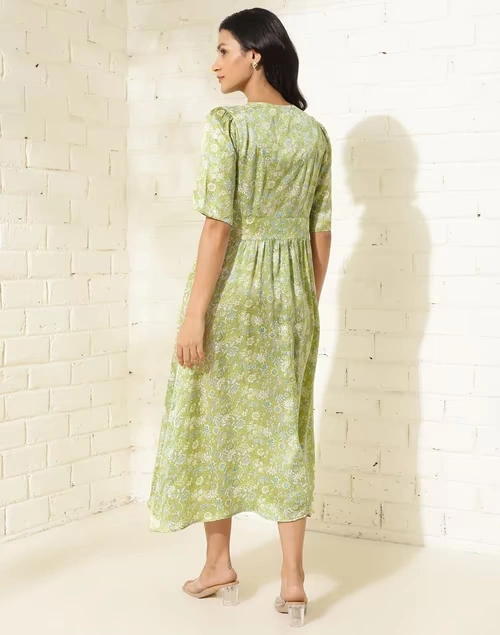 Green Viscose Printed Midi Dress 4 Green Viscose Printed Midi Dress