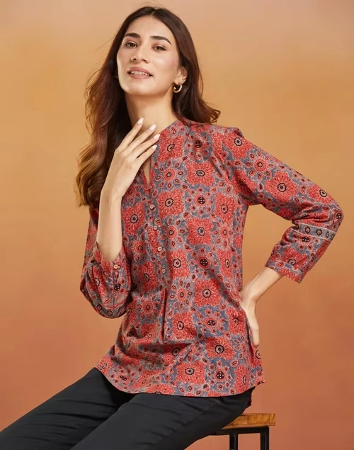 Red Cotton Printed Tunic