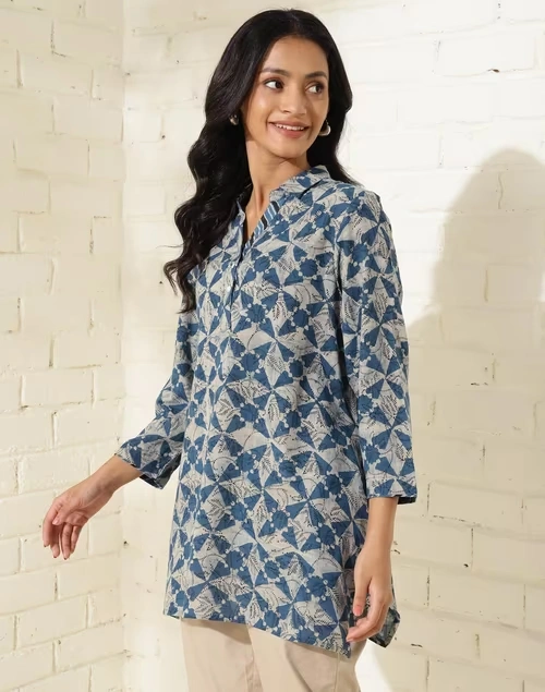 Blue Cotton Printed Tunic