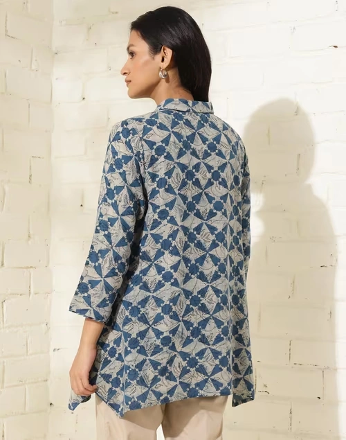 Blue Cotton Printed Tunic