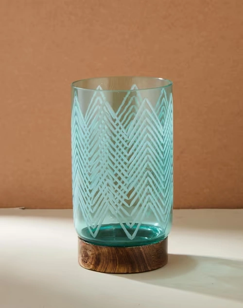 Blue Glass Taraash Candle Holder