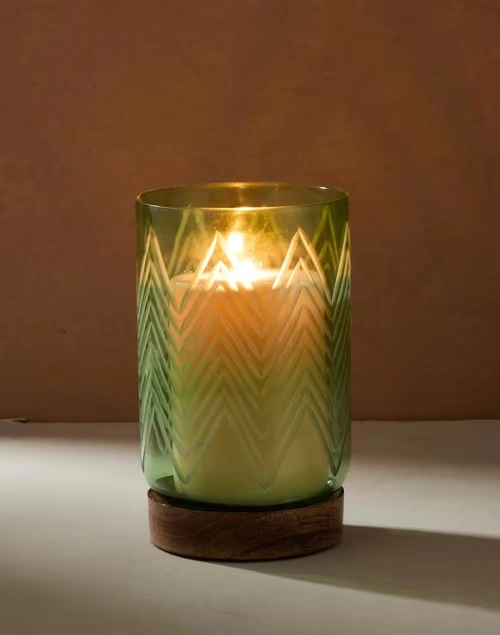 Green Glass Taraash Candle Holder