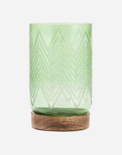 Green Glass Taraash Candle Holder