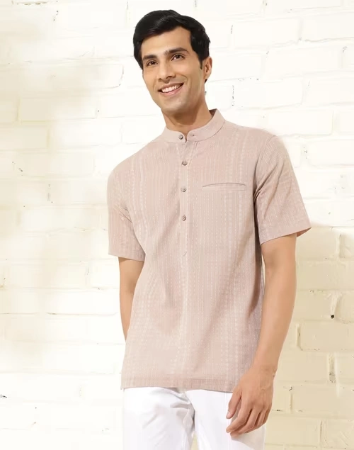 Brown Cotton Dobby Slim Fit Mid Placket Shirt