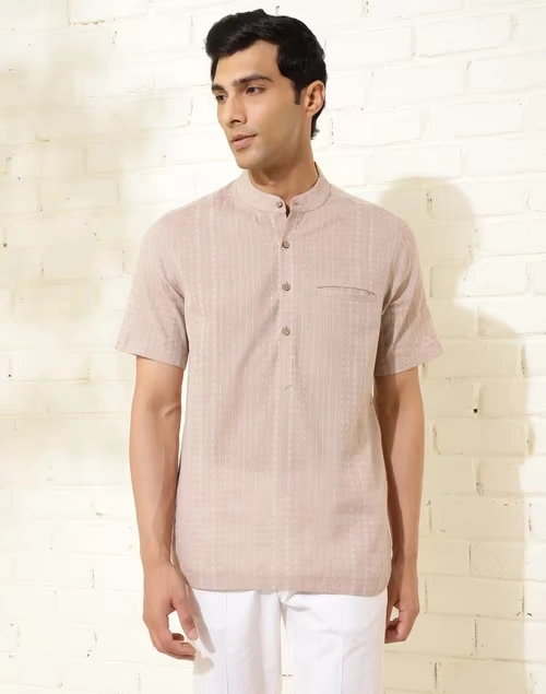 Brown Cotton Dobby Slim Fit Mid Placket Shirt