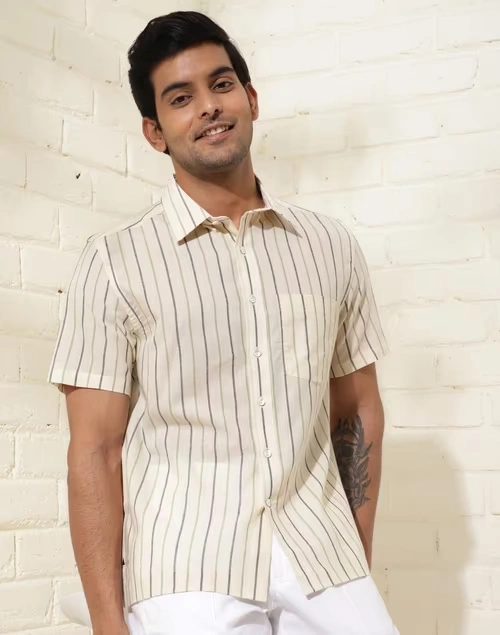 Offwhite Cotton Striped Bush Shirt