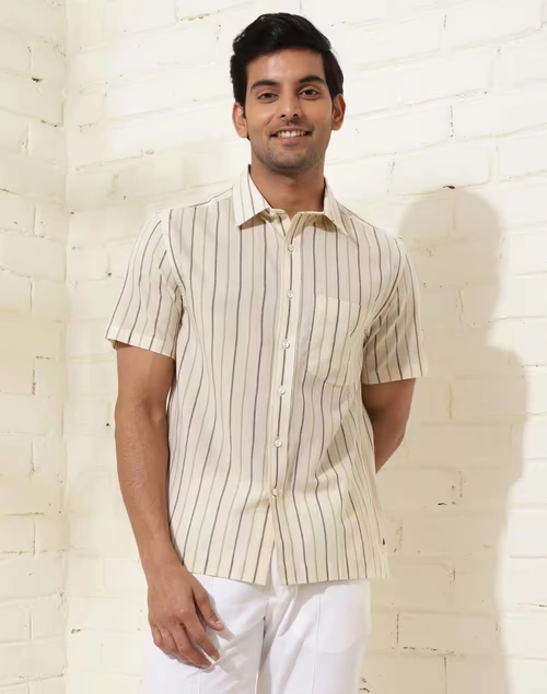 Offwhite Cotton Striped Bush Shirt