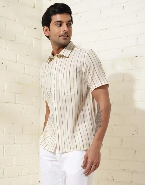 Offwhite Cotton Striped Bush Shirt 3 Offwhite Cotton Striped Bush Shirt